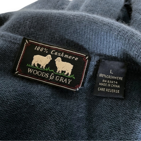 Woods & Gray 100% Cashmere Polo Sweater Sz L Long Sleeve Blue Casual Luxury - Picture 10 of 10